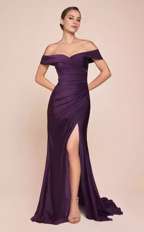 Chic Off shoulder Neckline Split Fork Long Mermaid Evening Dress