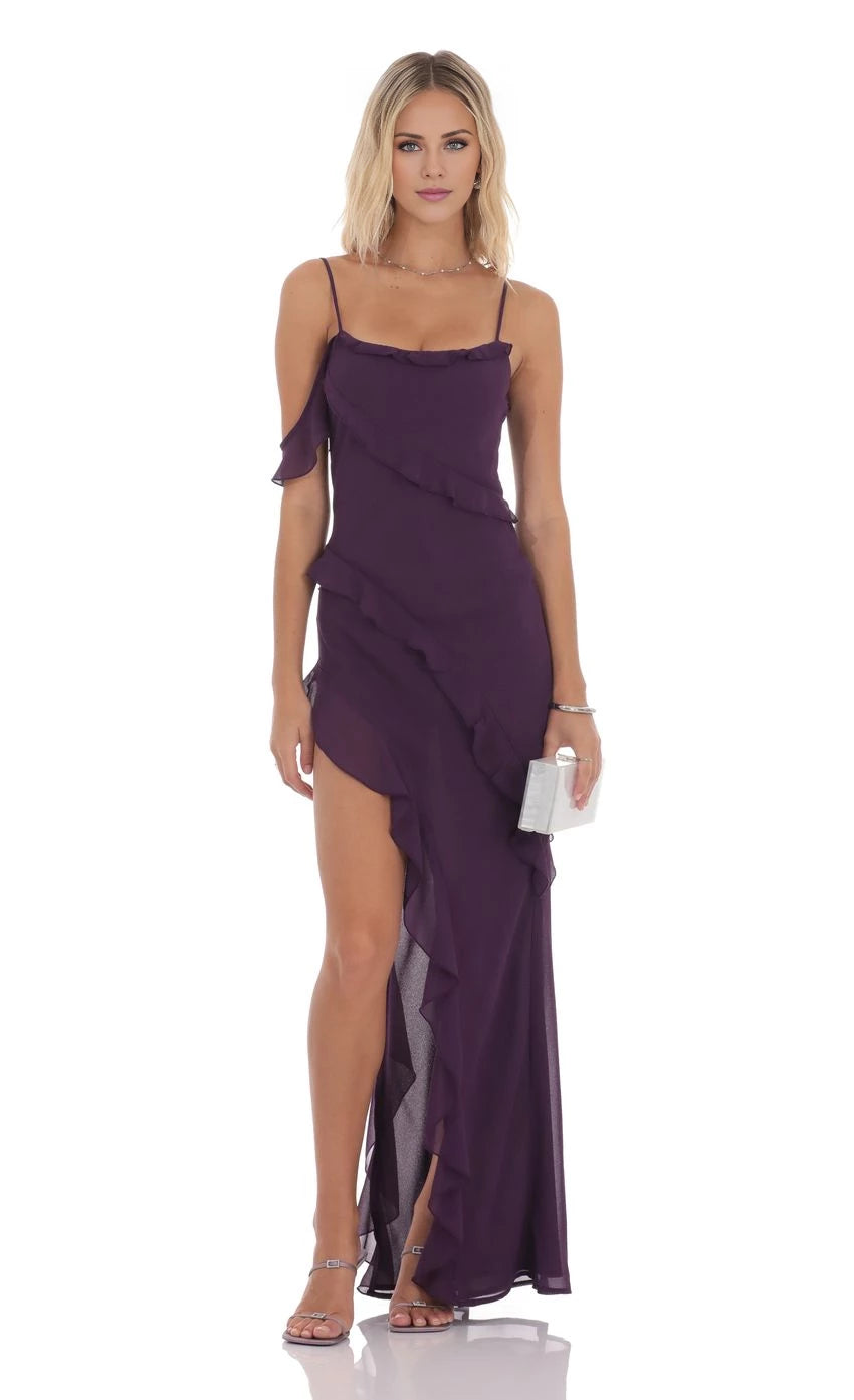 Chiffon Ruffle Maxi Dress Prom Dresses