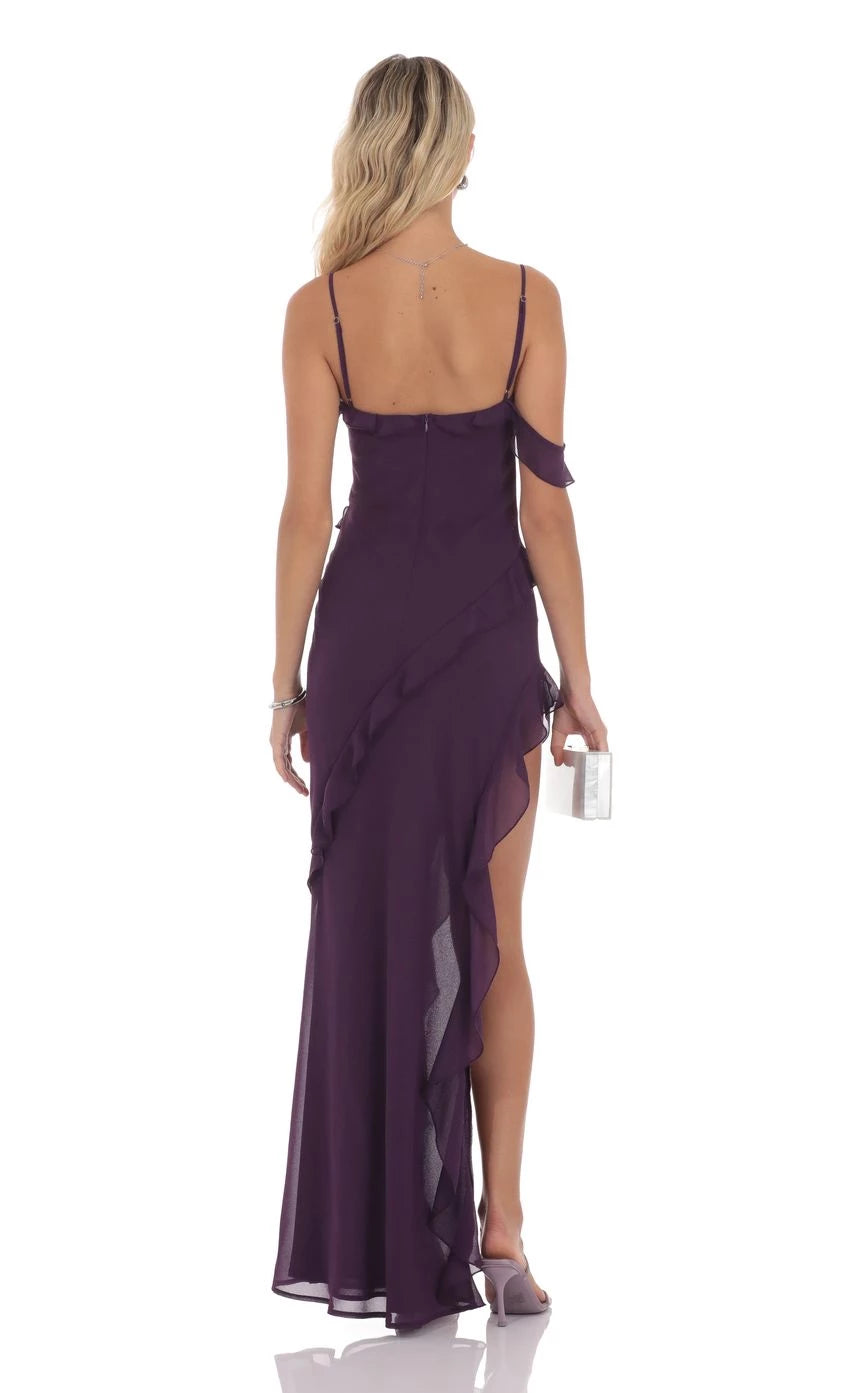 Chiffon Ruffle Maxi Dress Prom Dresses