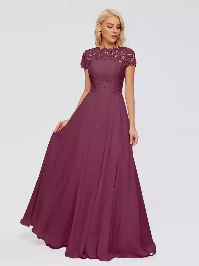 Cicinia Rose A-Line Cap Sleeves Lace Bridesmaid Dresses
