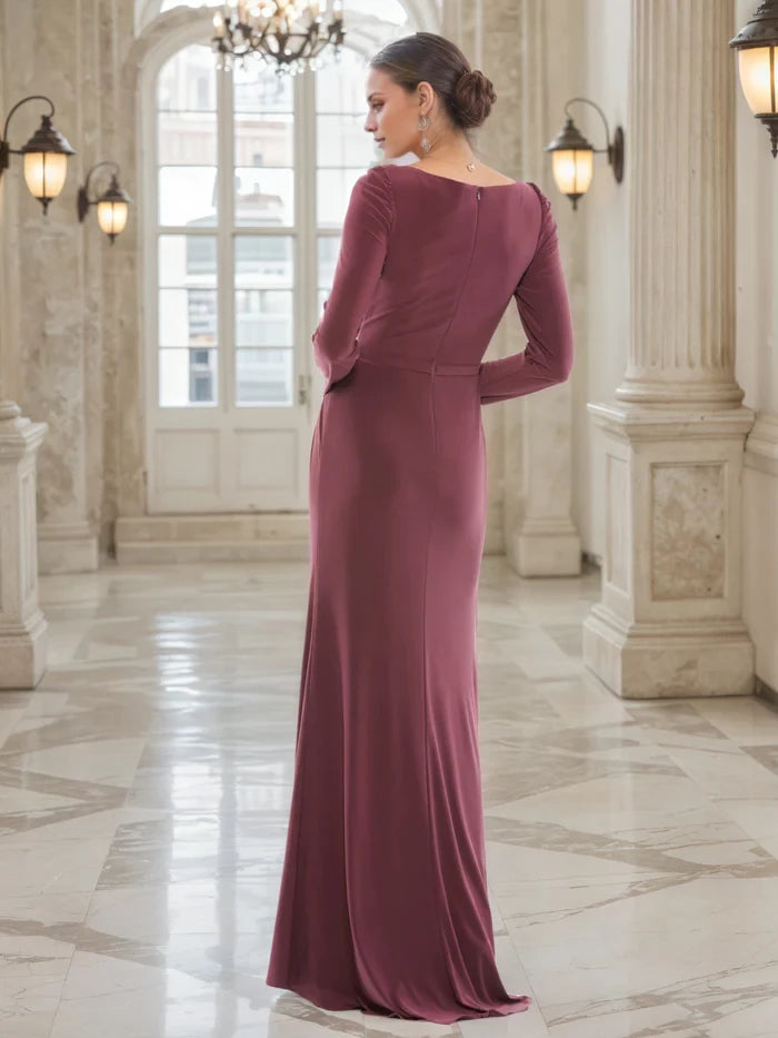 Cinnamon Rose Sheath Embellished Shoulder Long Sleeves  Mother of the Bride Dresses