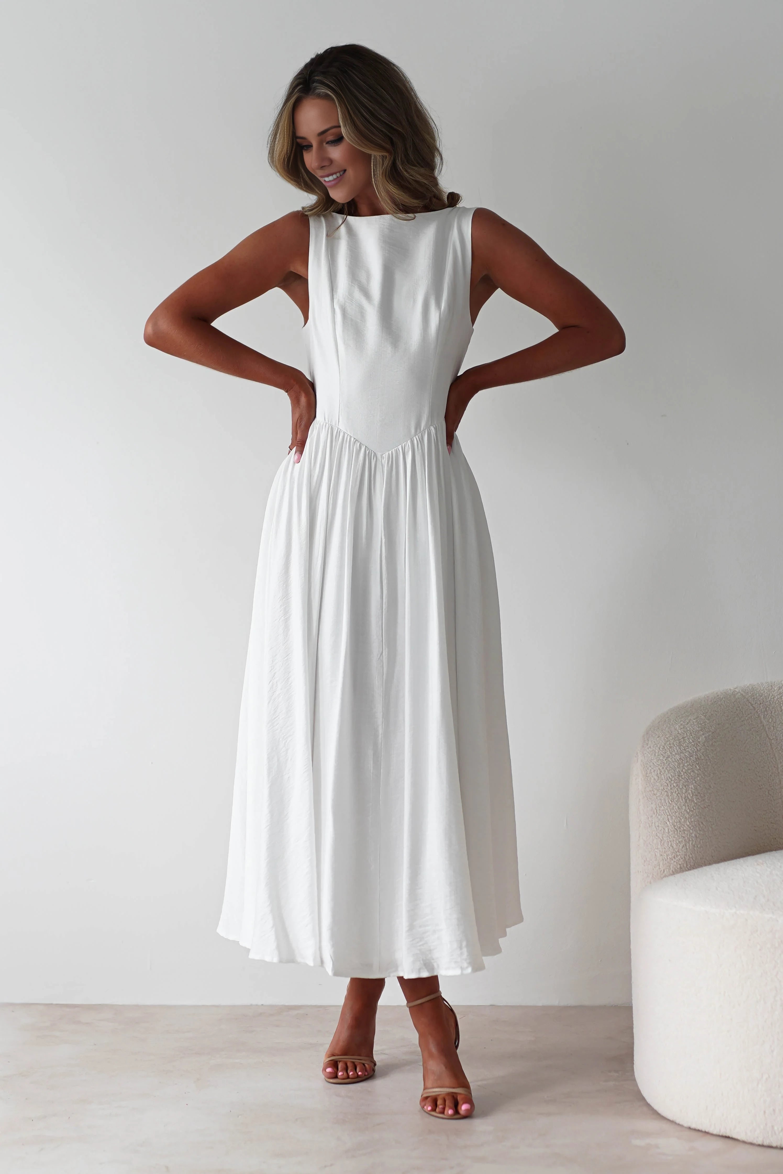 Classic A-Line Scoop Neck Sleeveless Back Zip Ankle-Length Prom Dress