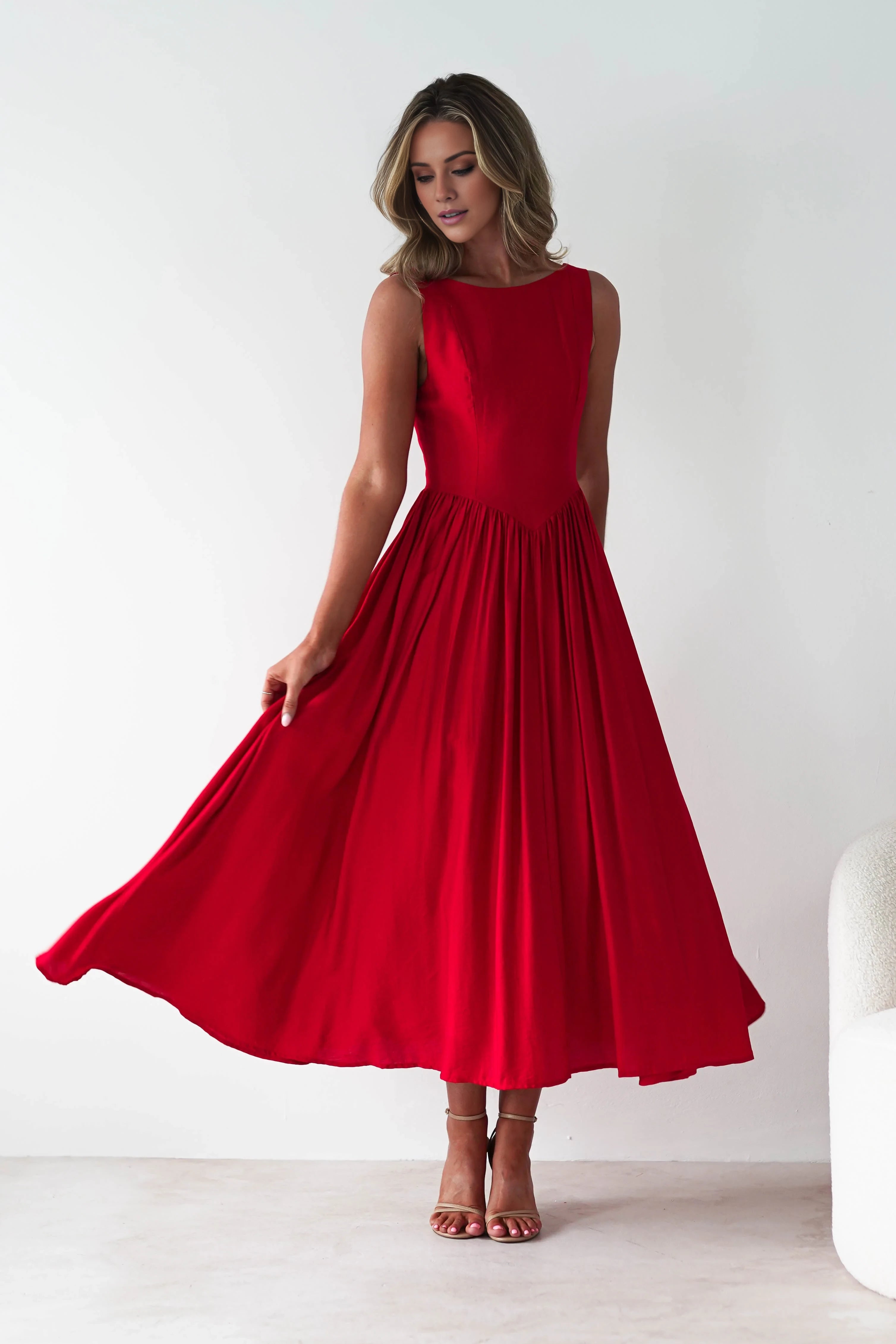 Classic A-Line Scoop Neck Sleeveless Back Zip Ankle-Length Prom Dress
