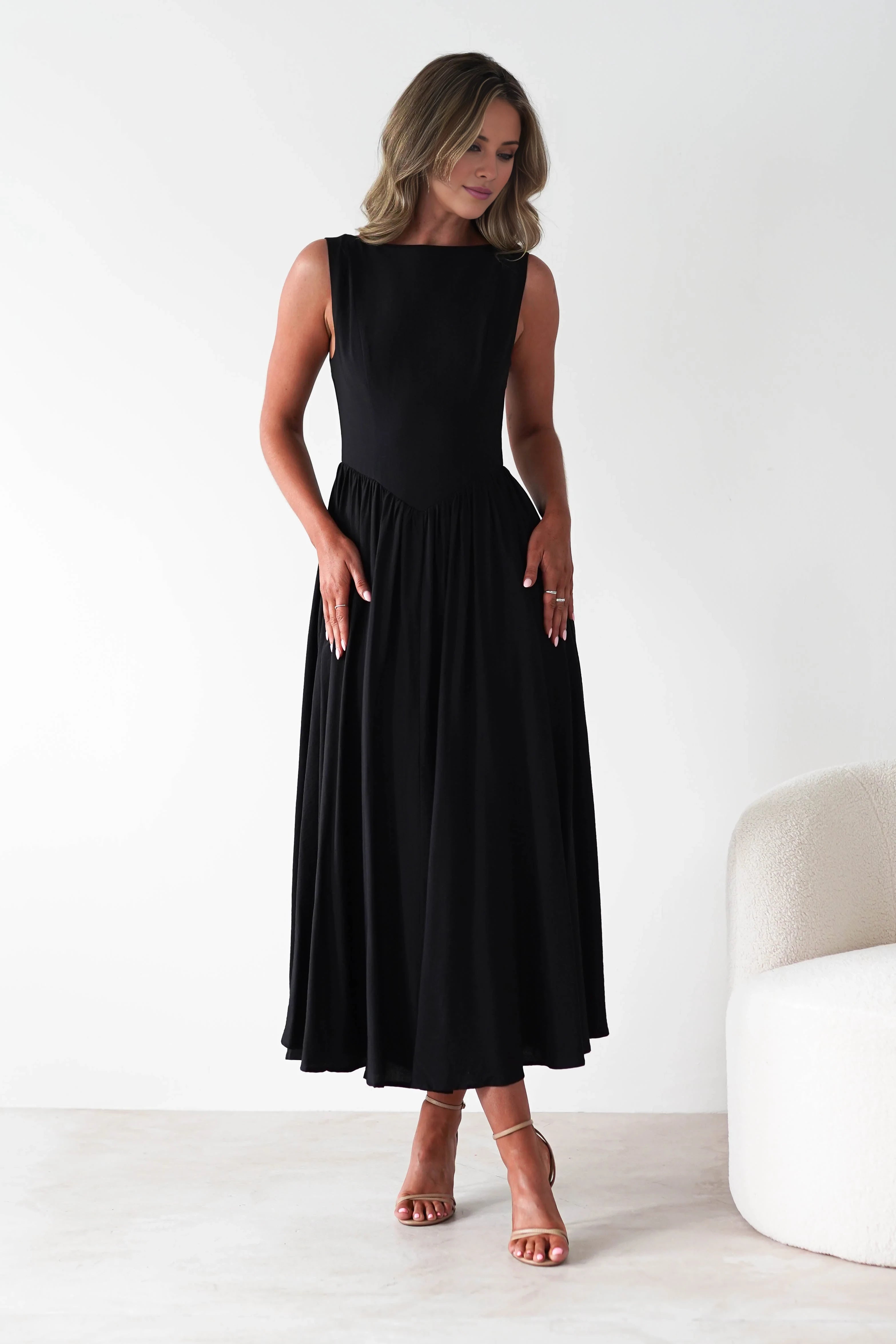 Classic A-Line Scoop Neck Sleeveless Back Zip Ankle-Length Prom Dress