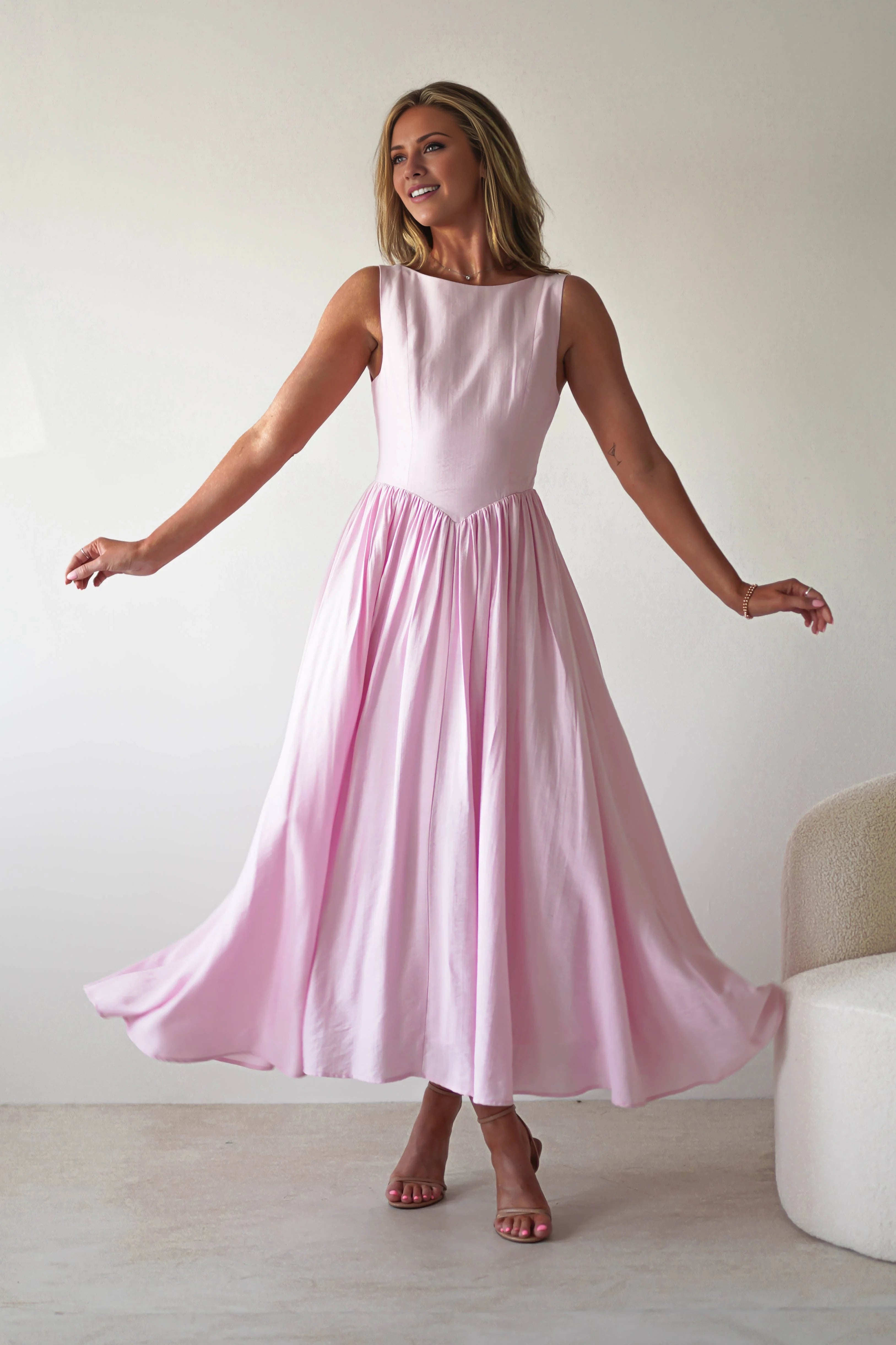 Classic A-Line Scoop Neck Sleeveless Back Zip Ankle-Length Prom Dress