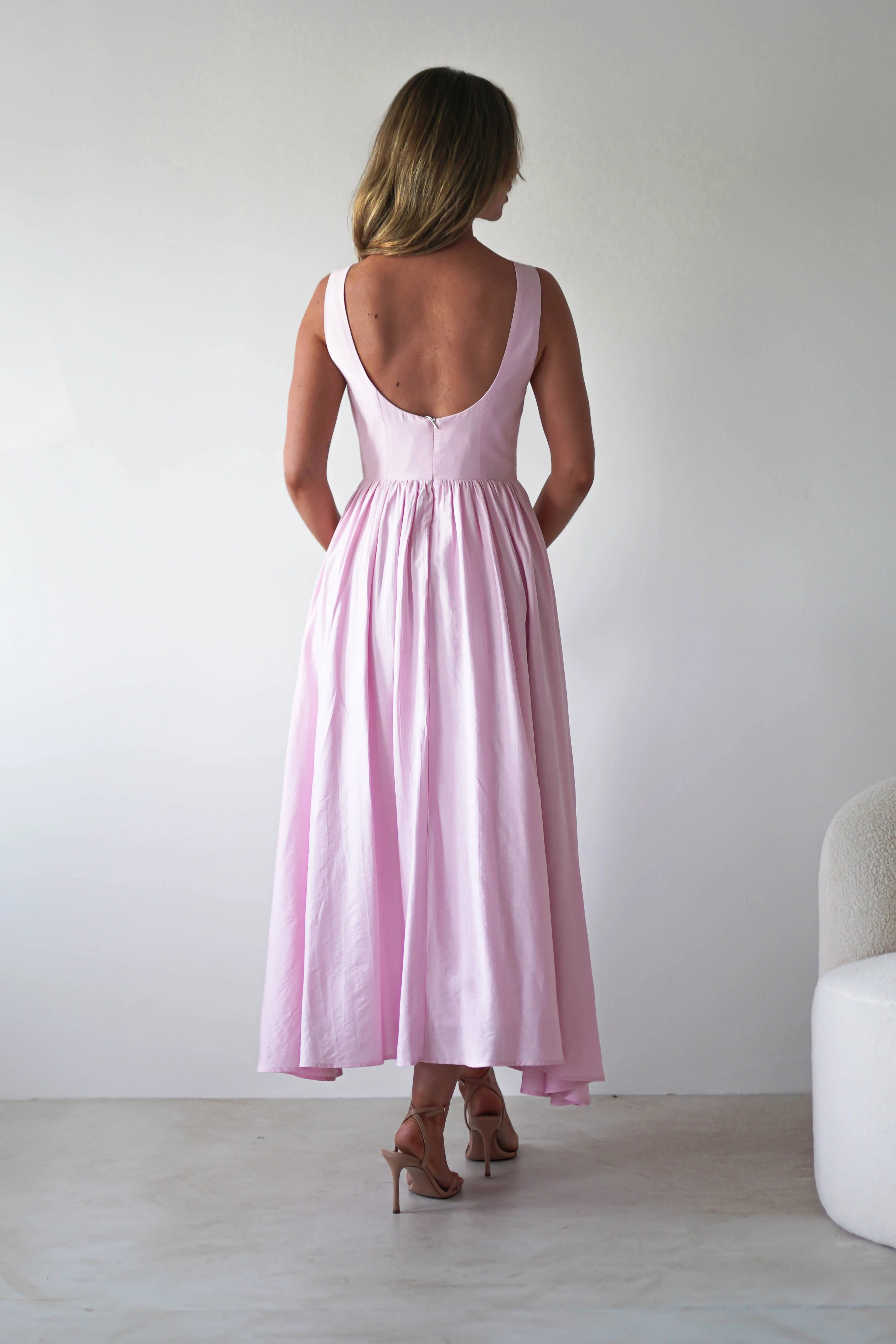 Classic A-Line Scoop Neck Sleeveless Back Zip Ankle-Length Prom Dress