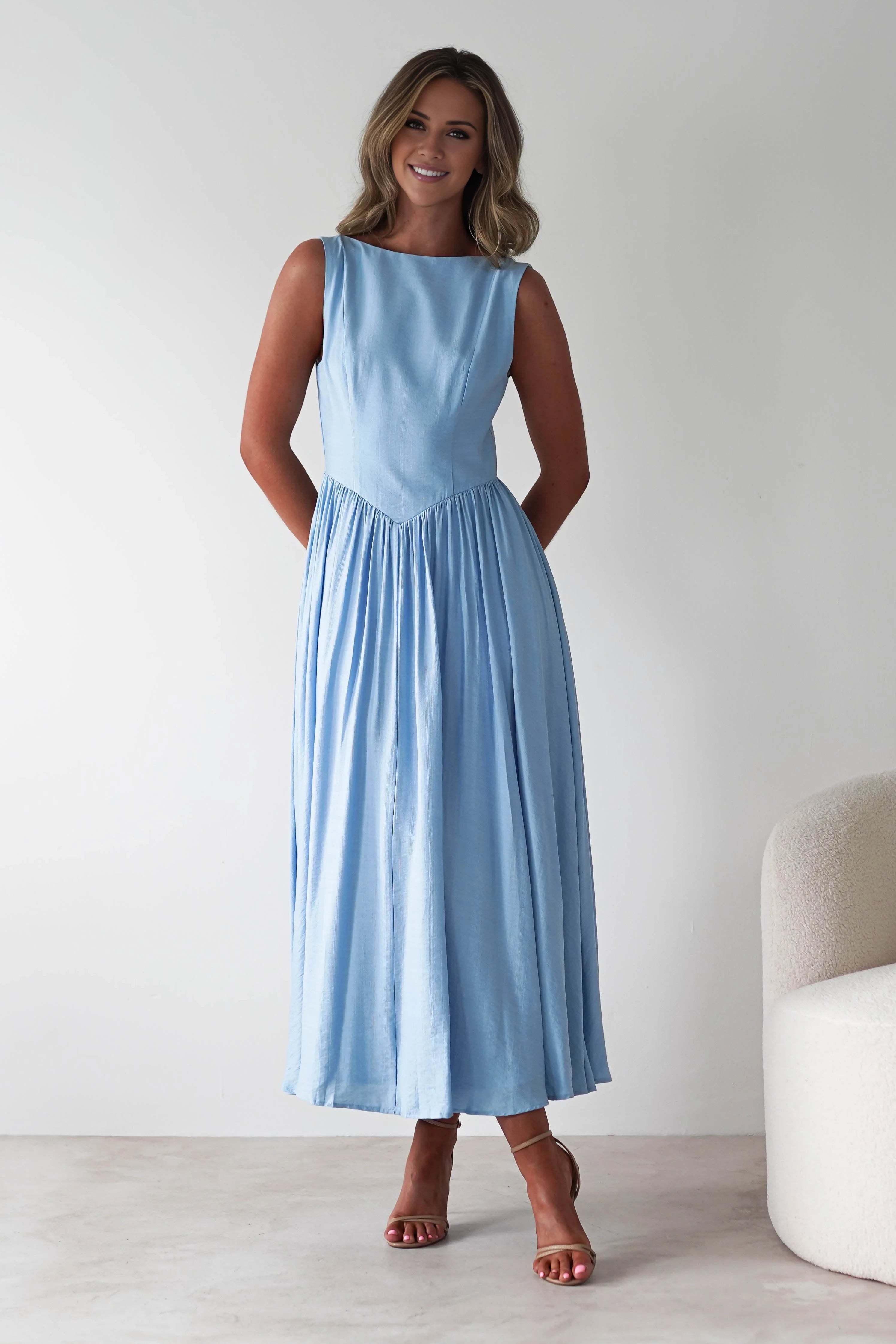 Classic A-Line Scoop Neck Sleeveless Back Zip Ankle-Length Prom Dress
