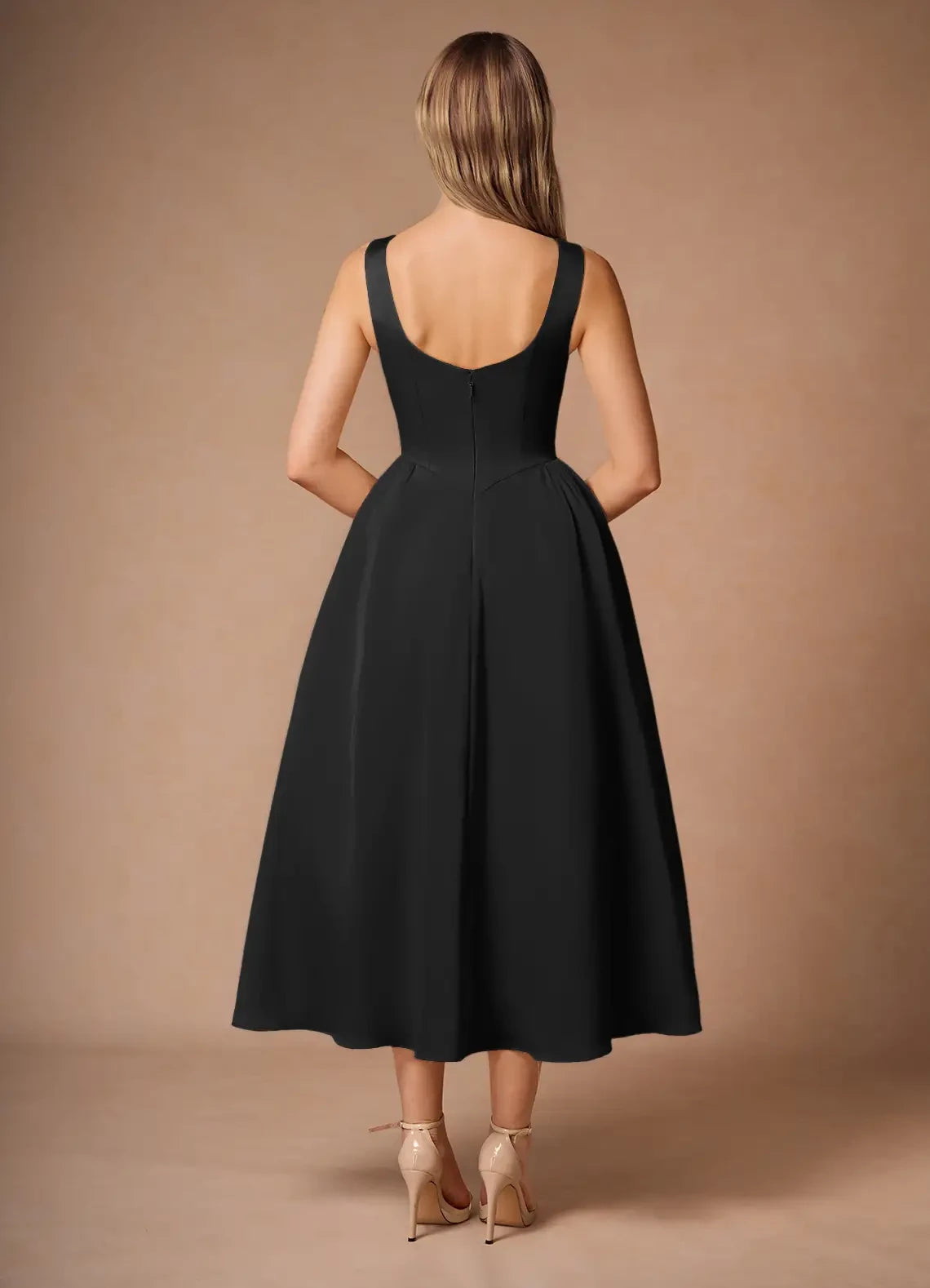Classic A-Line Scoop Neck Sleeveless Back Zip Ankle-Length evening dress