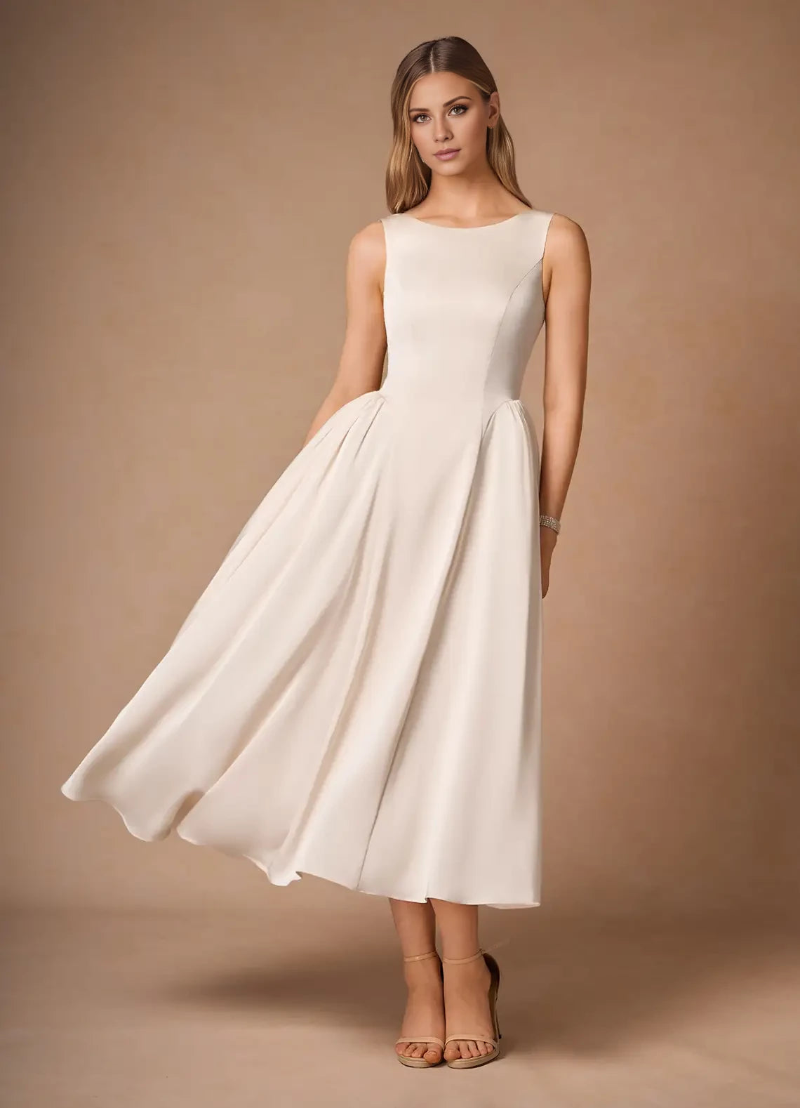 Classic A-Line Scoop Neck Sleeveless Back Zip Ankle-Length evening dress