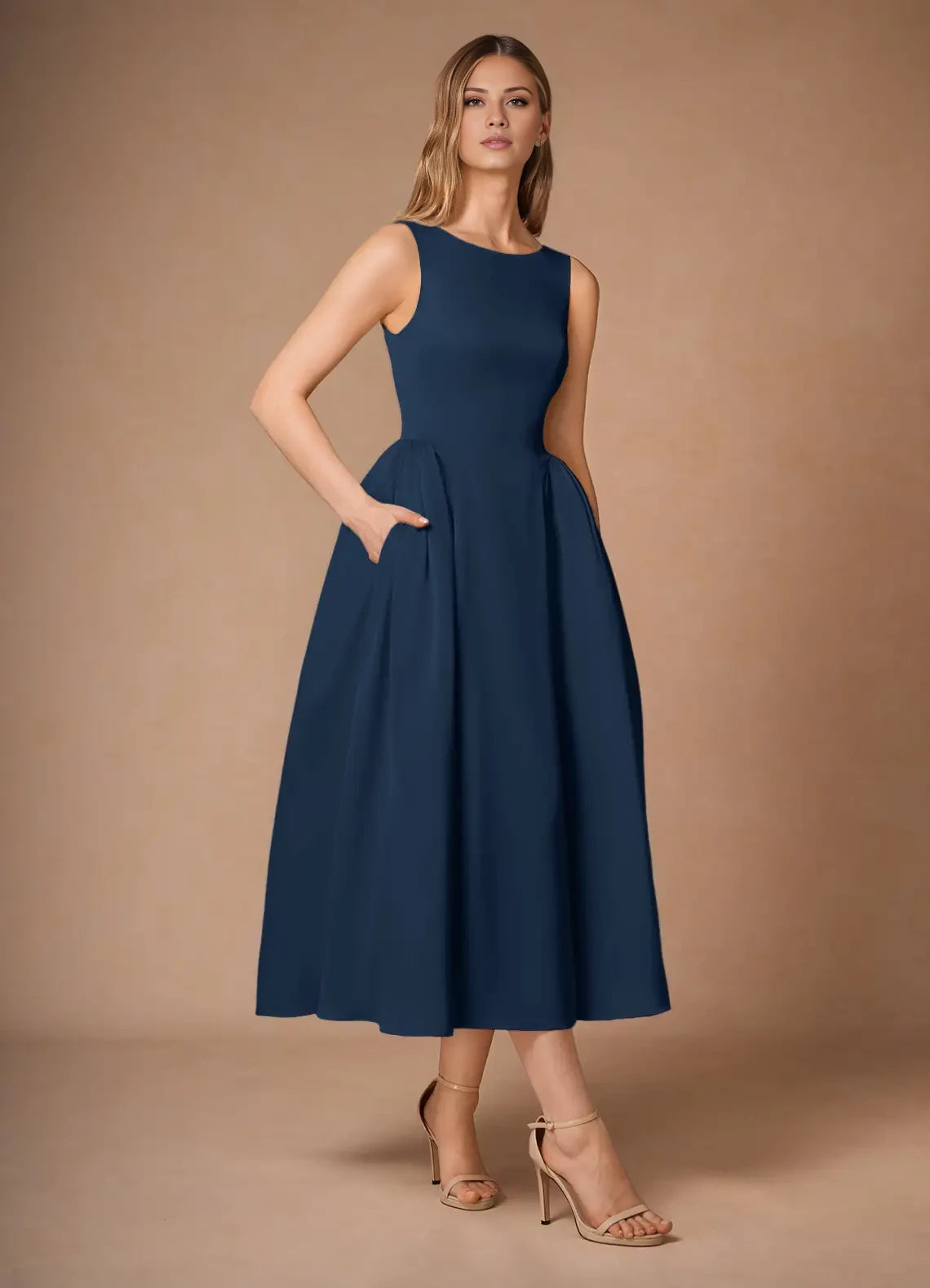 Classic A-Line Scoop Neck Sleeveless Back Zip Ankle-Length evening dress