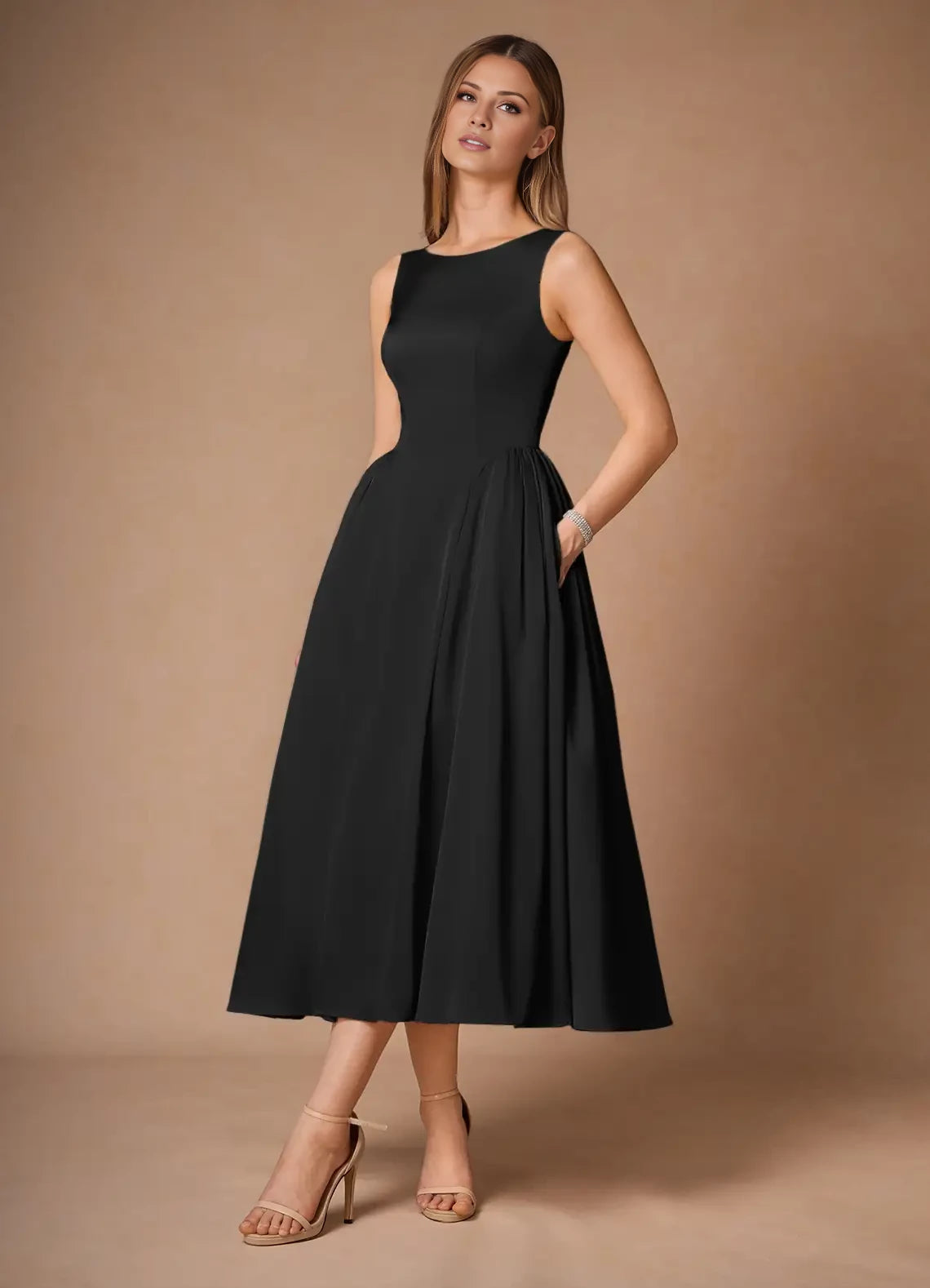 Classic A-Line Scoop Neck Sleeveless Back Zip Ankle-Length evening dress