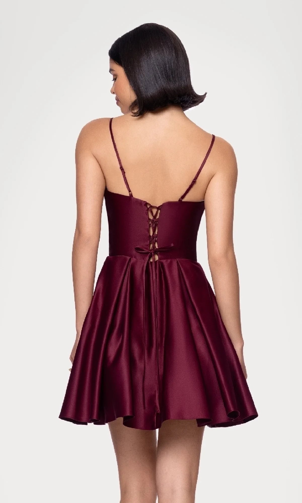 Classic A-Line Spaghetti Straps Sleeveless Lace Up Back Short-Mini Homecoming Dress