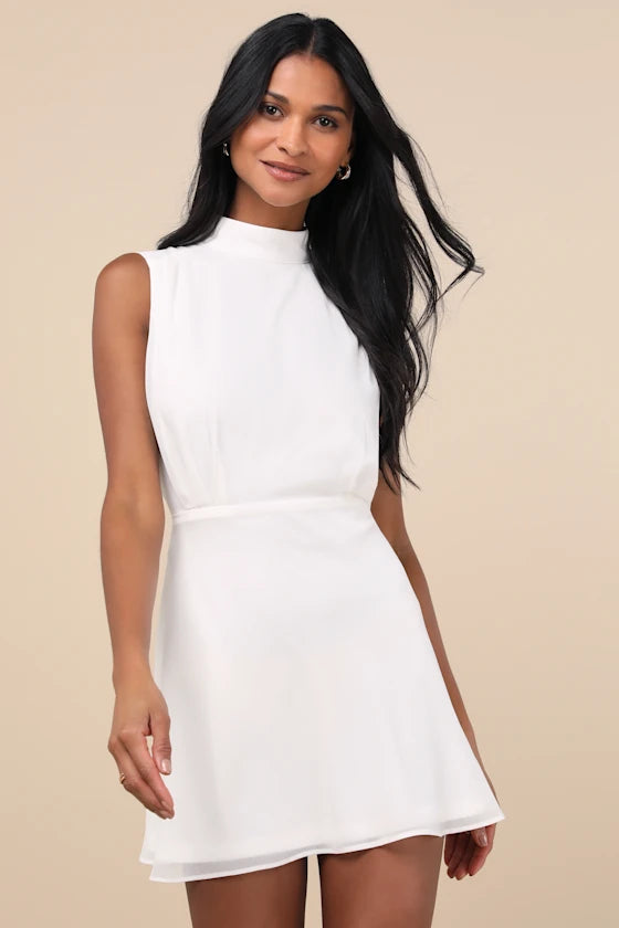 Classic Elegance Chiffon Sleeveless Mock Neck Mini Dress Homecoming Dresses