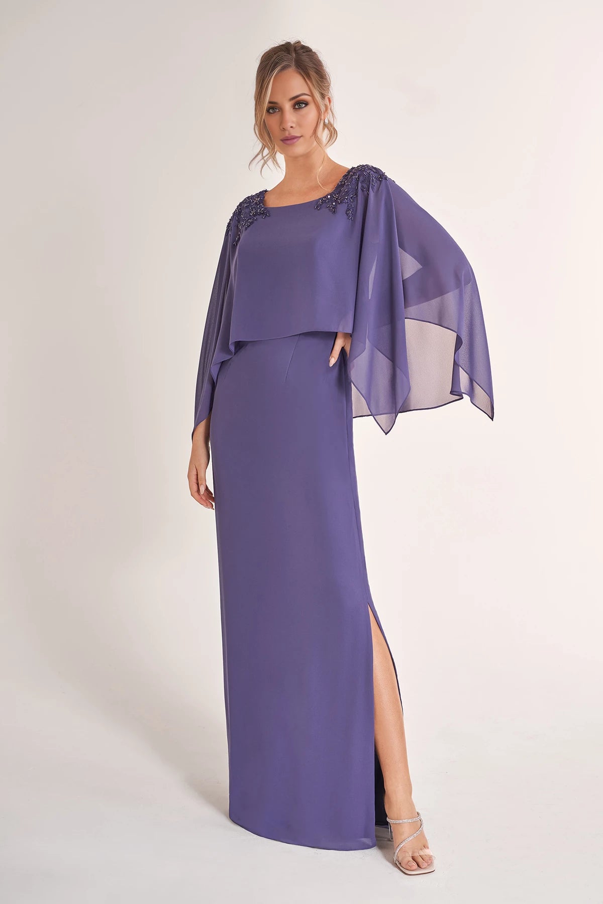 Classic Jade Chiffon Sheath Gown with Boat Neckline and Draped Top with Hand-Beaded Lace Appliques Mother of the Bride Dresses