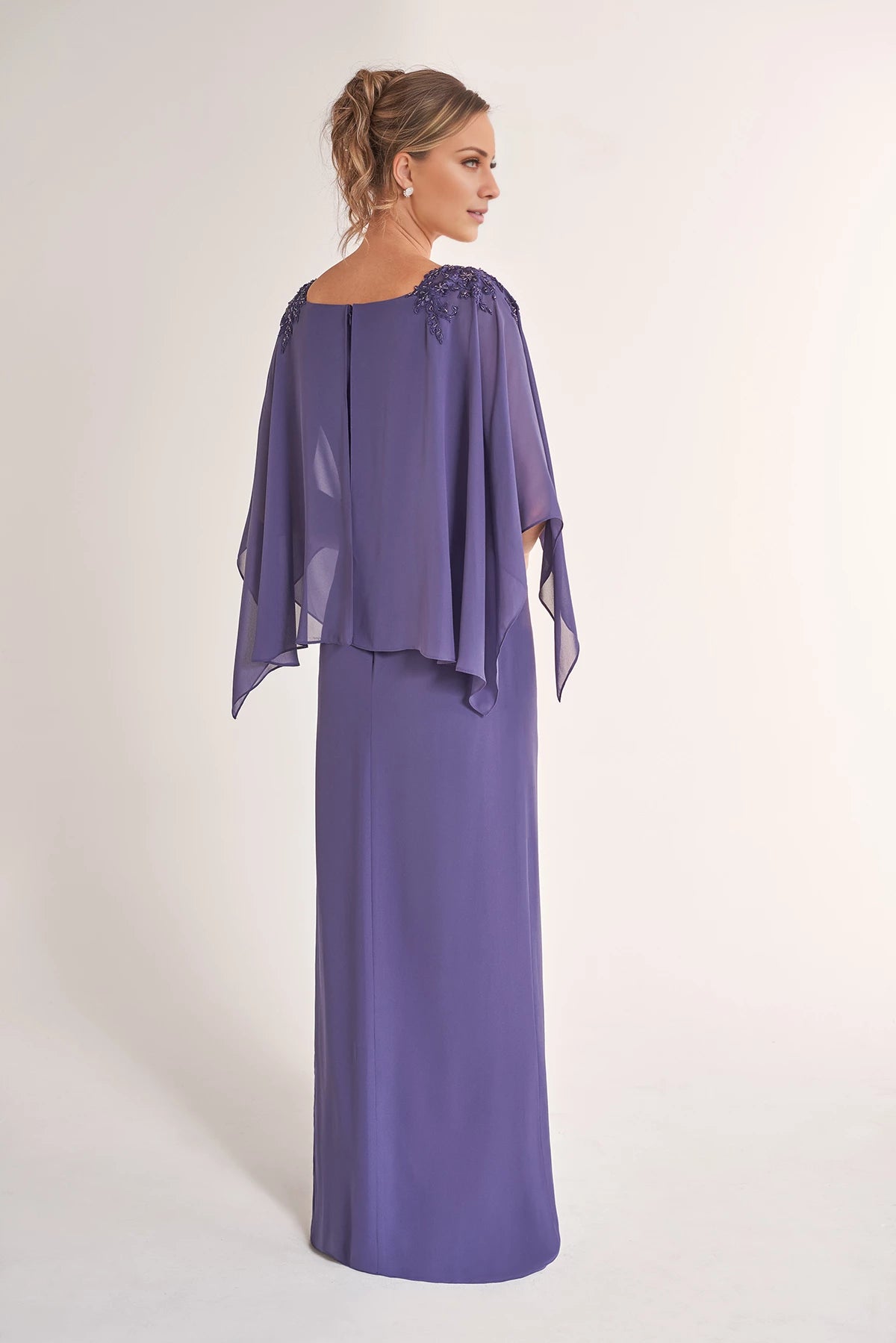 Classic Jade Chiffon Sheath Gown with Boat Neckline and Draped Top with Hand-Beaded Lace Appliques Mother of the Bride Dresses