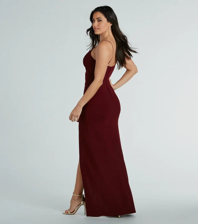 Classic Mermaid V Neck Spaghetti Straps Back Zip Floor-Length Side Slit Bridesmaid Dress