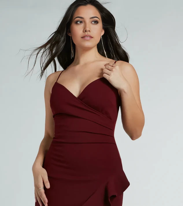 Classic Mermaid V Neck Spaghetti Straps Back Zip Floor-Length Side Slit Bridesmaid Dress