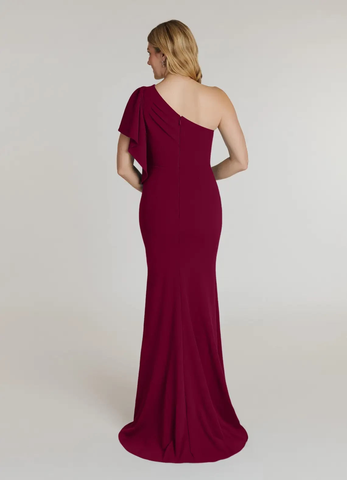 Classic One Shoulder Short Sleeve Back Zip Floor-Length Mother of the Bride Dress