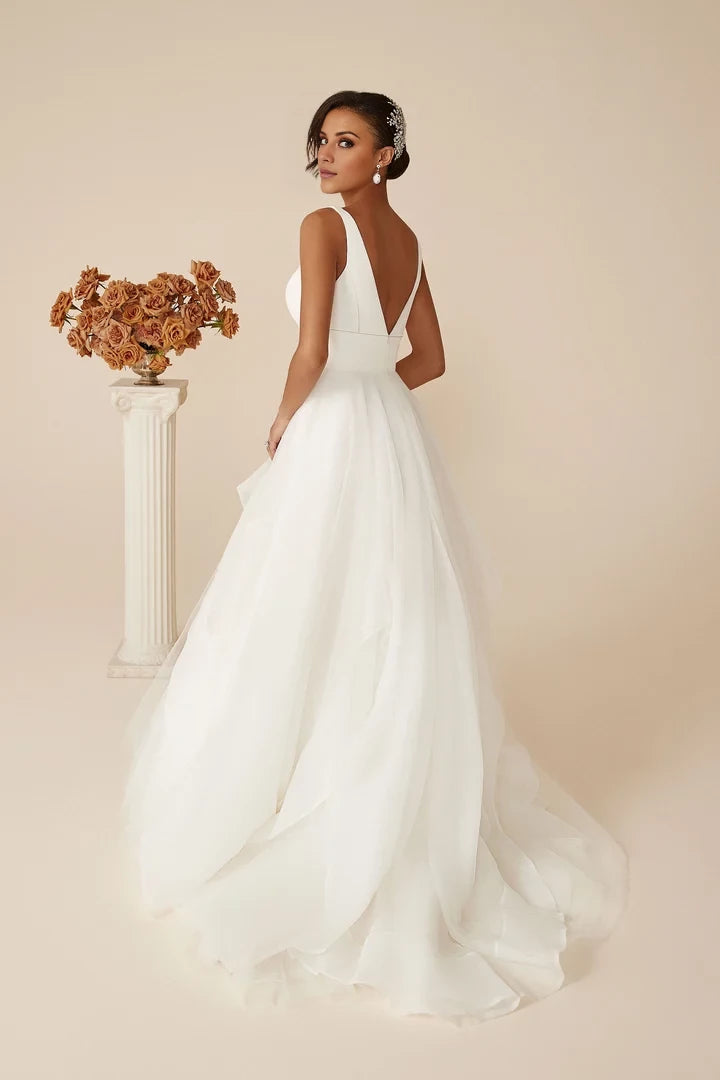 Clean Ball Gown with Deep V Neckline Wedding Dresses