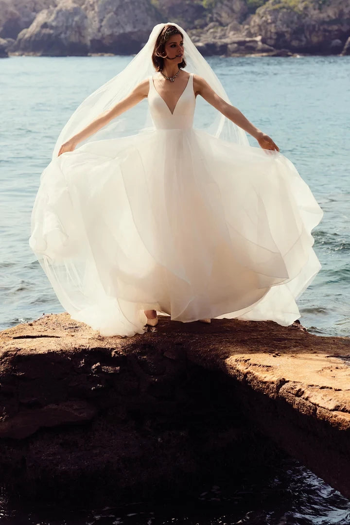 Clean Ball Gown with Deep V Neckline Wedding Dresses
