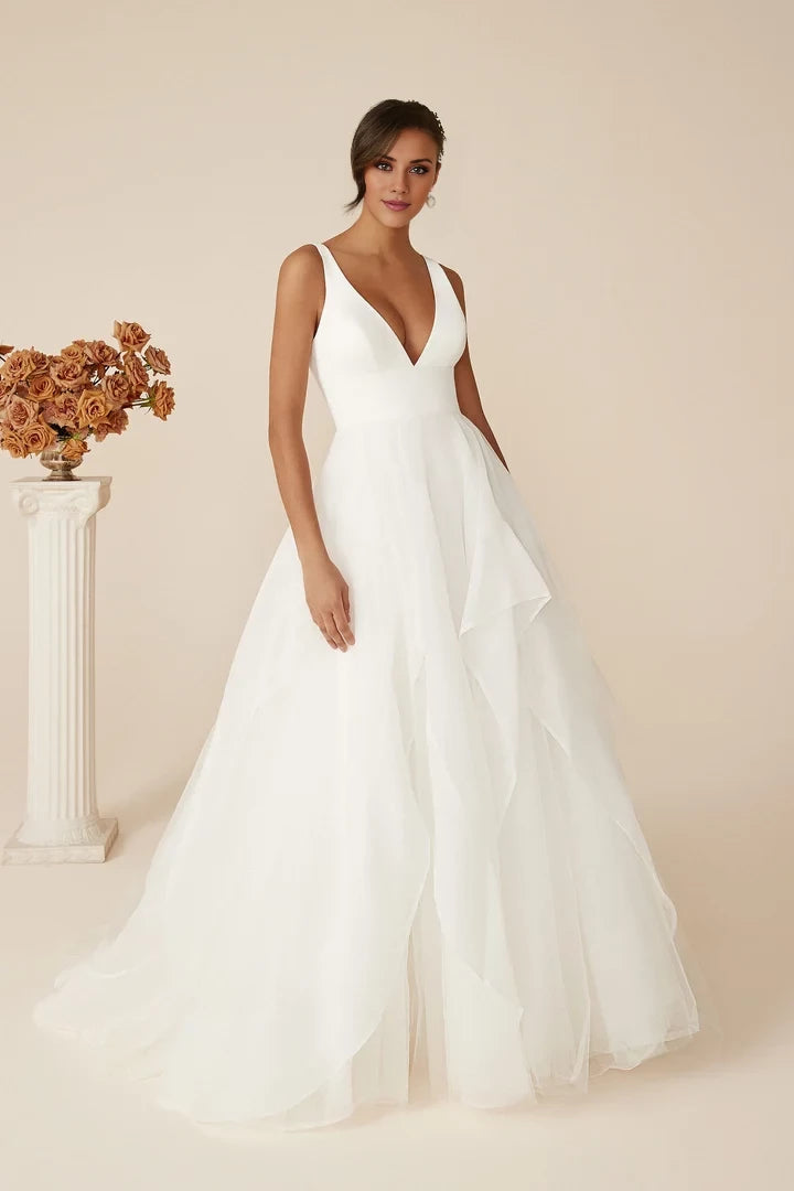Clean Ball Gown with Deep V Neckline Wedding Dresses