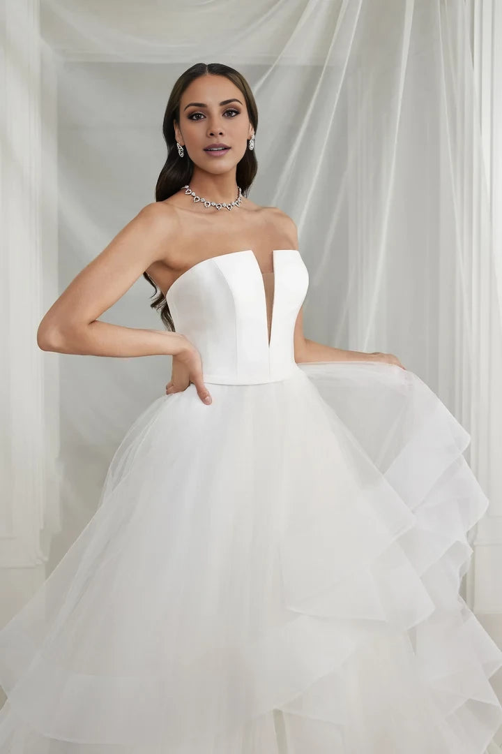 Clean Ball Gown with Strapless Notched Neckline and Ruffle Skirt Wedding Dresses
