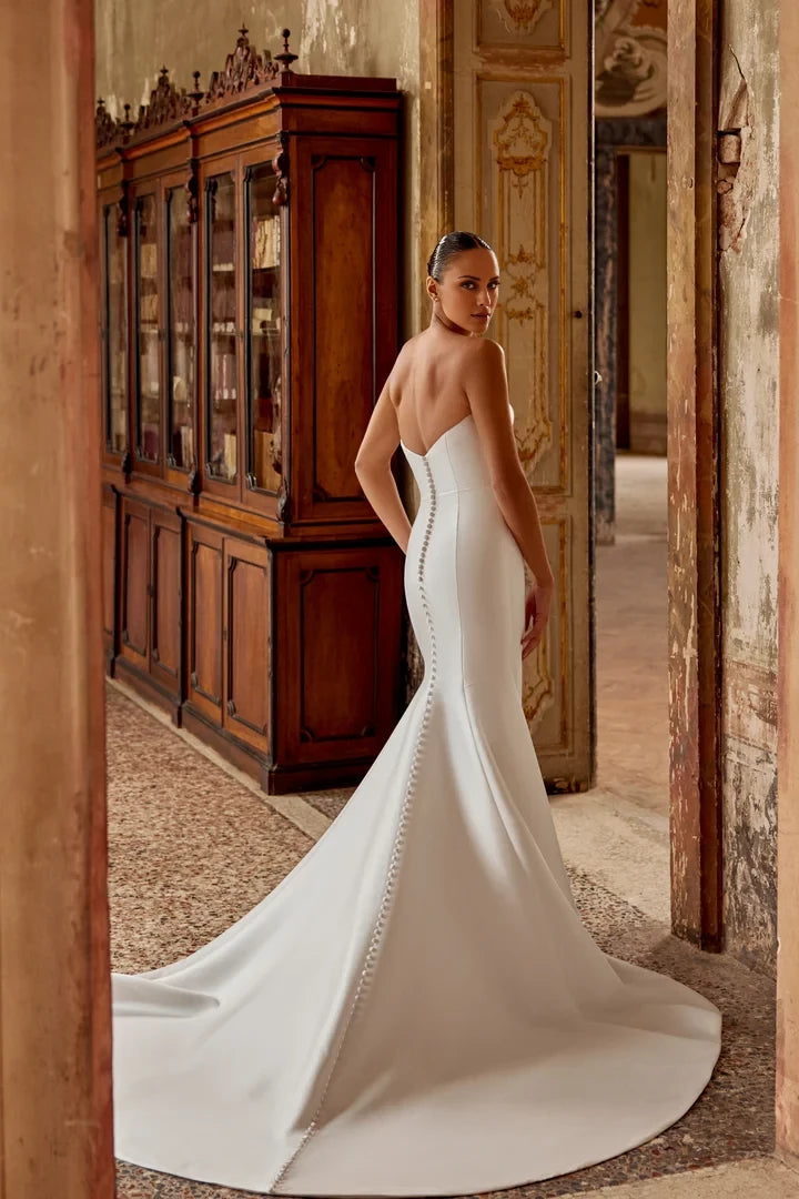 Clean Fit and Flare Wedding Dress with Straight Neckline Wedding Dresses