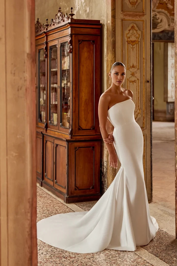 Clean Fit and Flare Wedding Dress with Straight Neckline Wedding Dresses