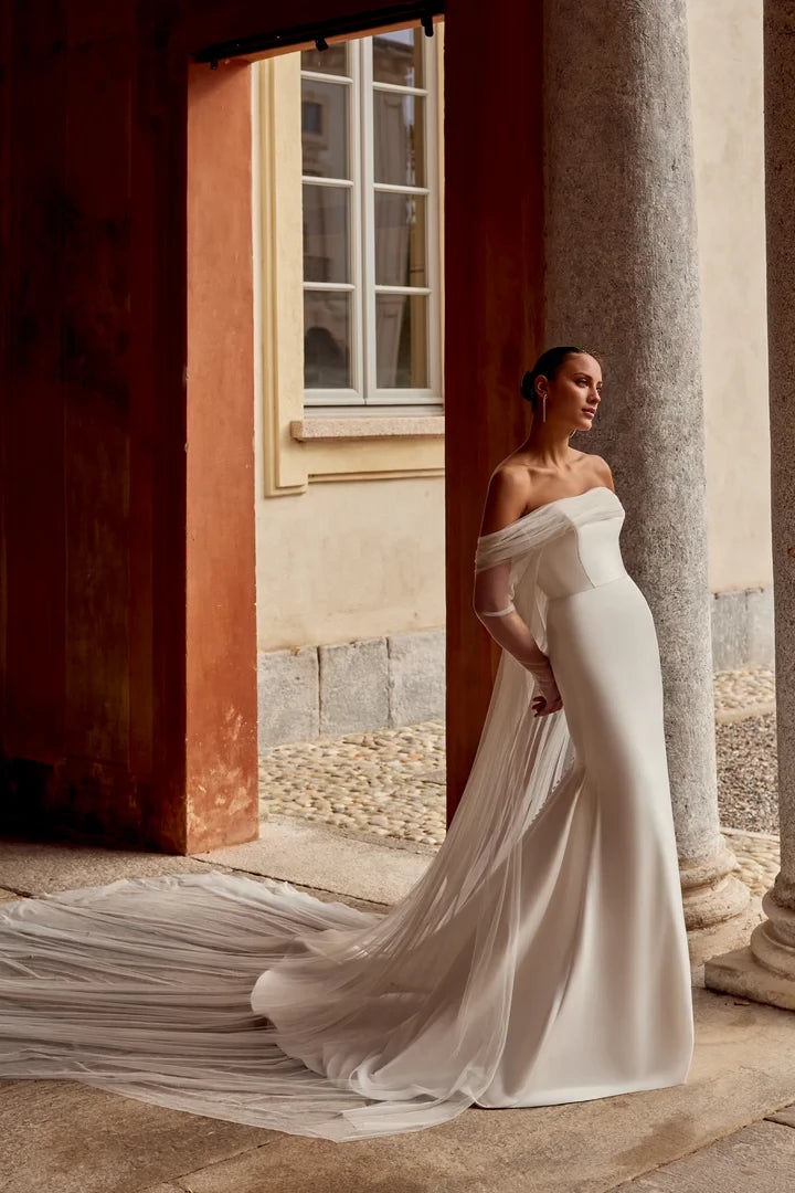 Clean Fit and Flare Wedding Dress with Straight Neckline Wedding Dresses