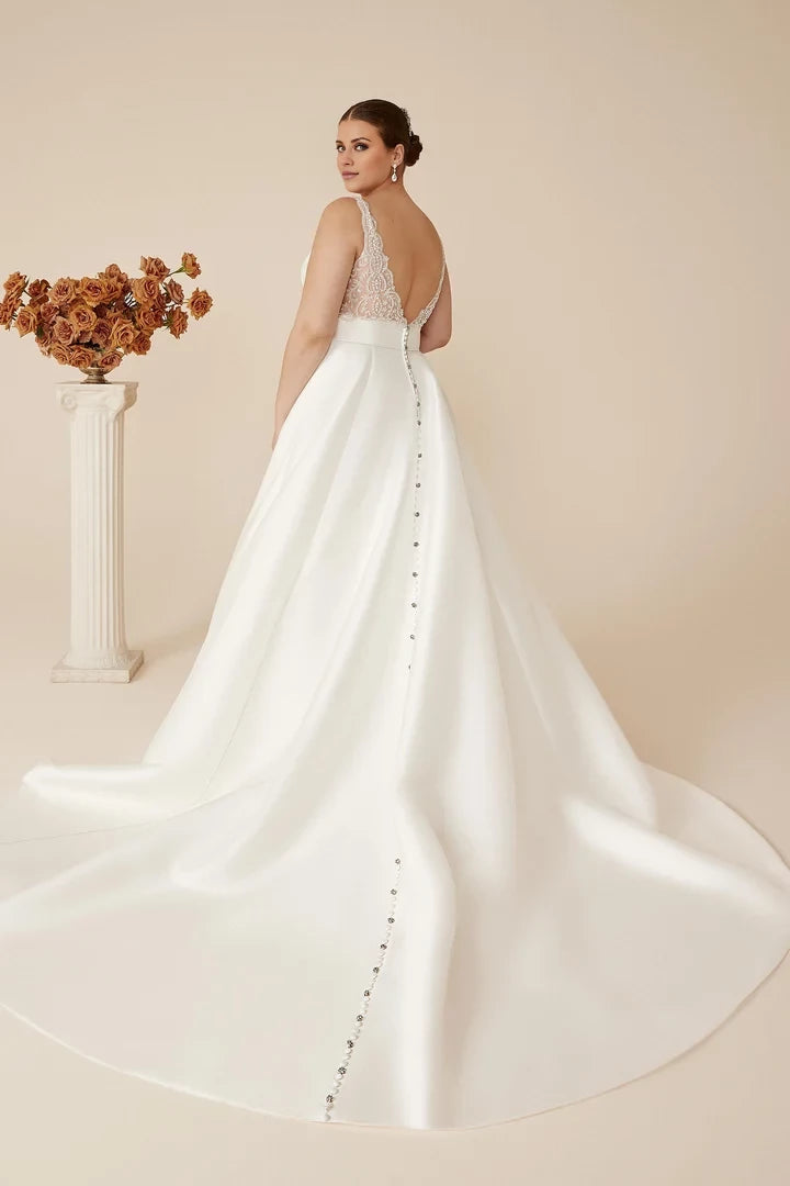 Clean Plus Size Ball Gown with Beaded V-Back Wedding Dresses