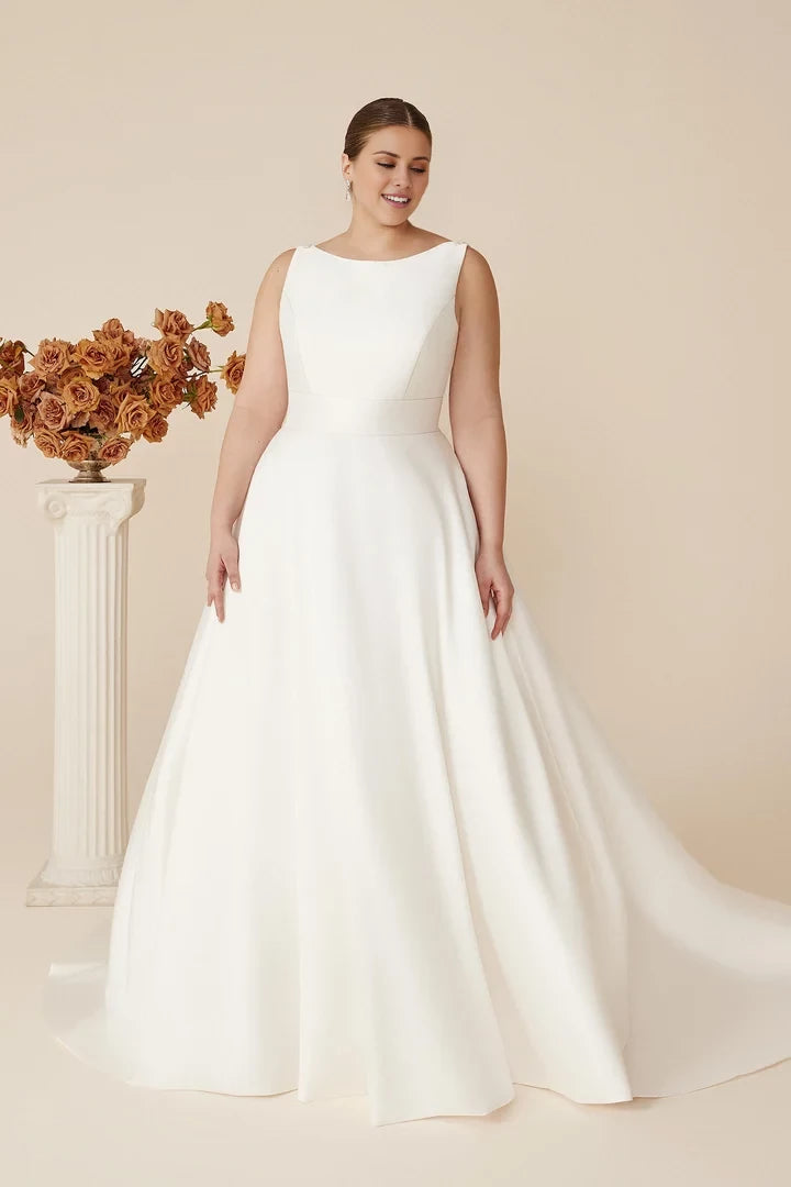Clean Plus Size Ball Gown with Beaded V-Back Wedding Dresses