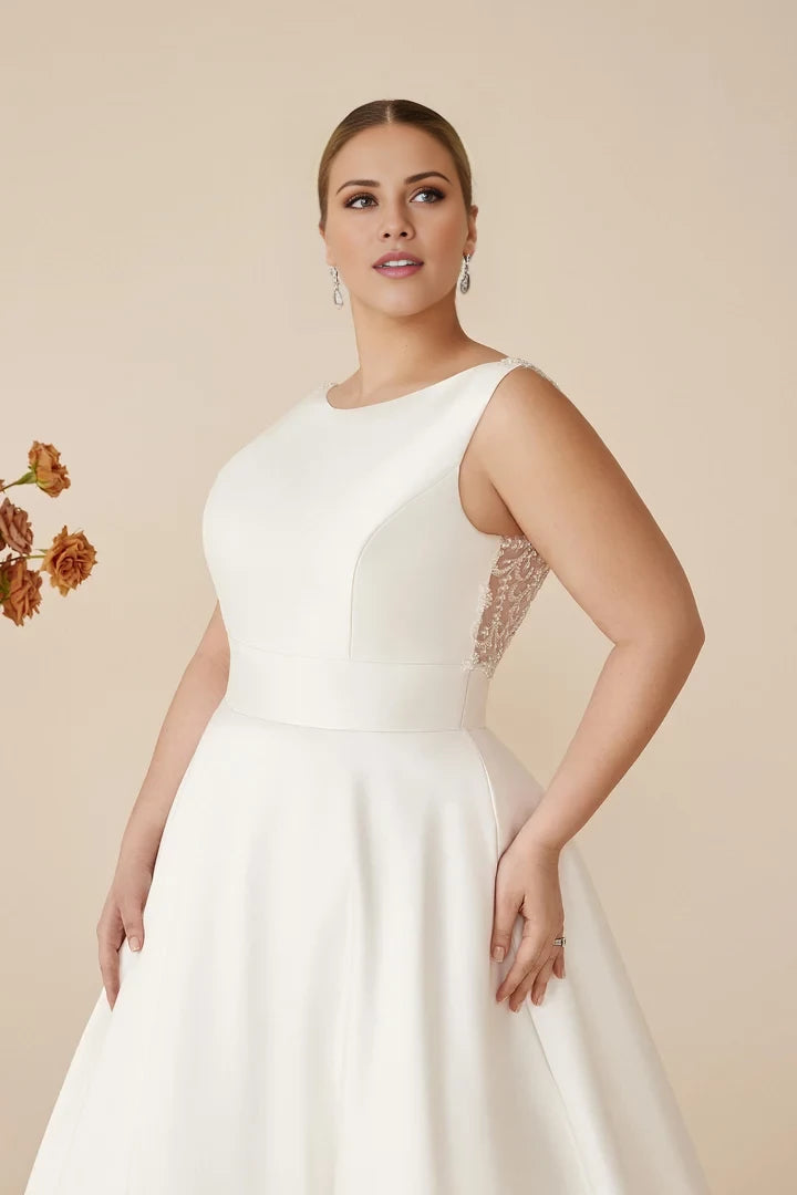 Clean Plus Size Ball Gown with Beaded V-Back Wedding Dresses