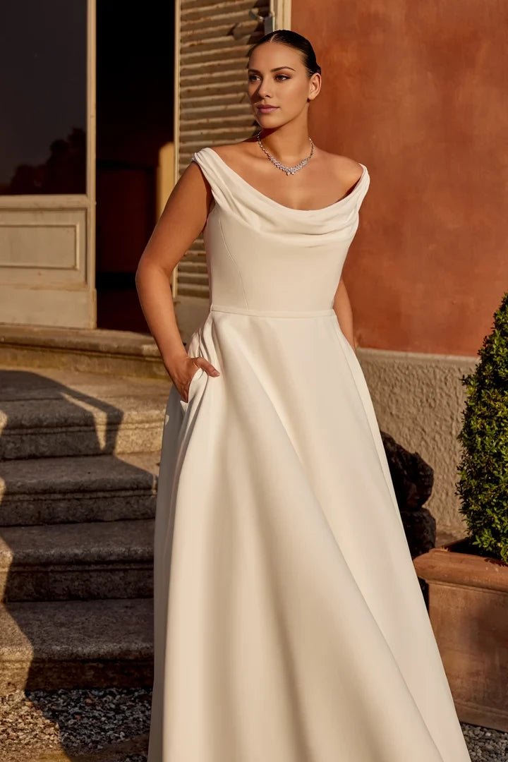 Clean Plus Size Wedding Dress with Crepe Bodice and Satin Skirt Wedding Dresses