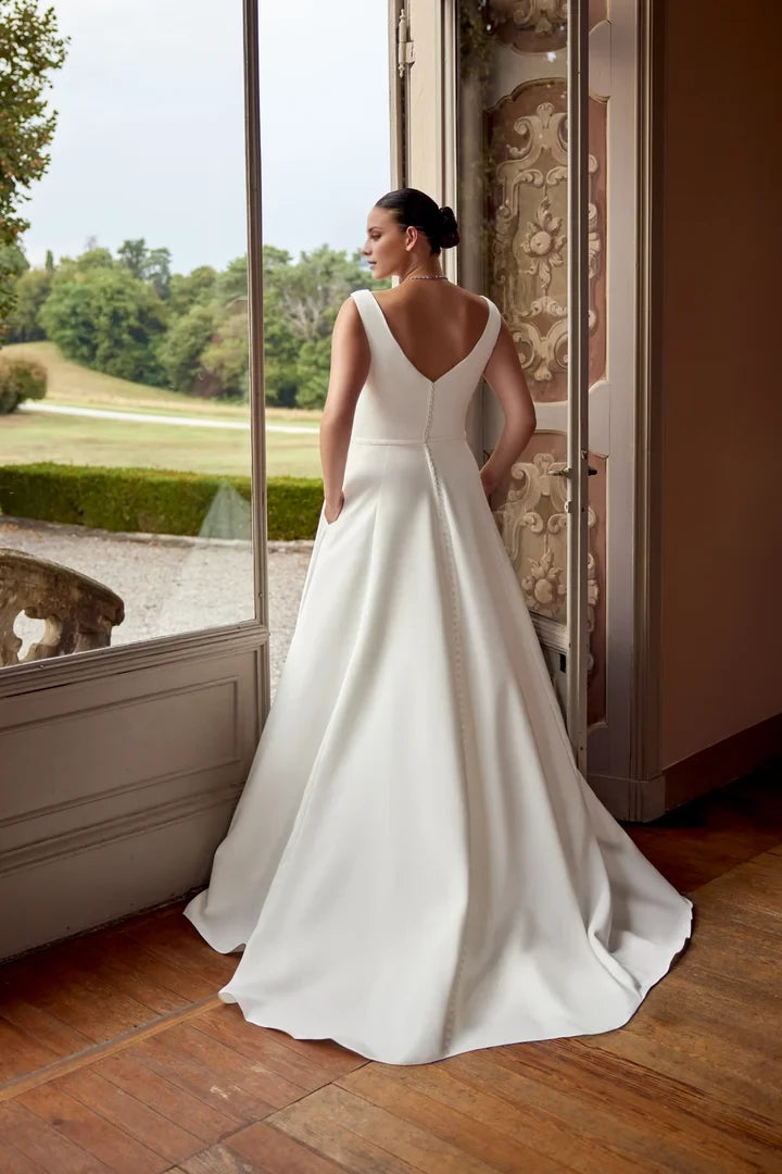 Clean Plus Size Wedding Dress with Crepe Bodice and Satin Skirt Wedding Dresses