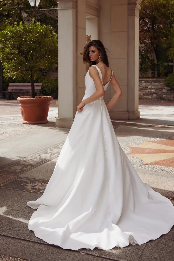 Clean Wedding Dress with Crepe Bodice and Satin Skirt Wedding Dresses