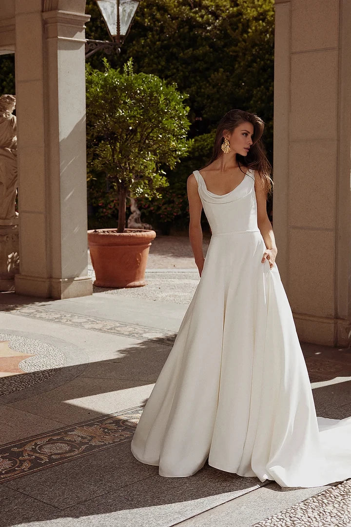 Clean Wedding Dress with Crepe Bodice and Satin Skirt Wedding Dresses