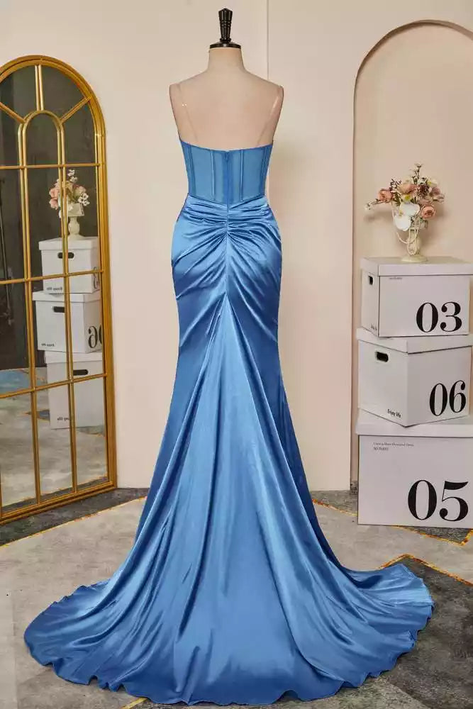 Cobalt Blue Satin Strapless Mermaid Gown – Luxe & Vibrant Evening Party Dress