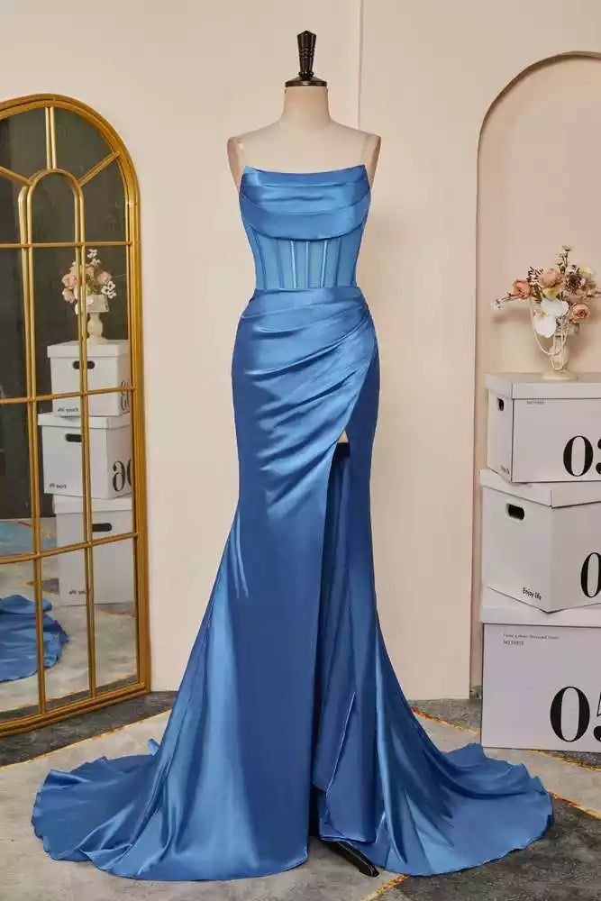 Cobalt Blue Satin Strapless Mermaid Gown – Luxe & Vibrant Evening Party Dress
