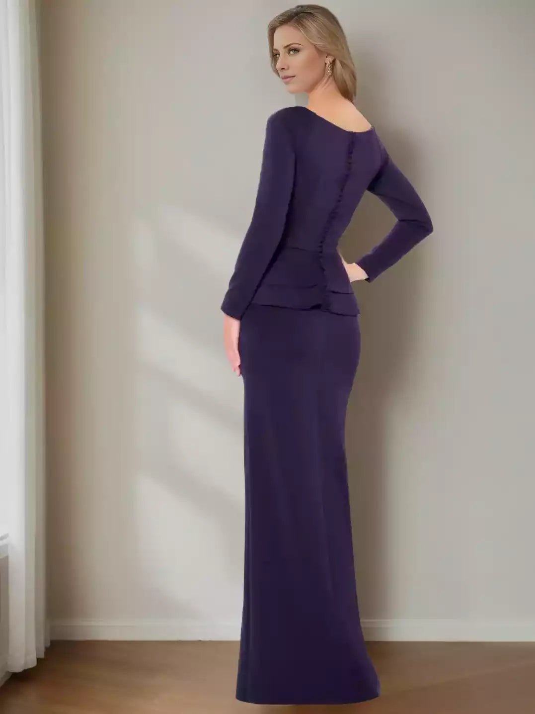 Column Jewel Neck Long Sleeves Floor-Length Mother of the Bride Dresses