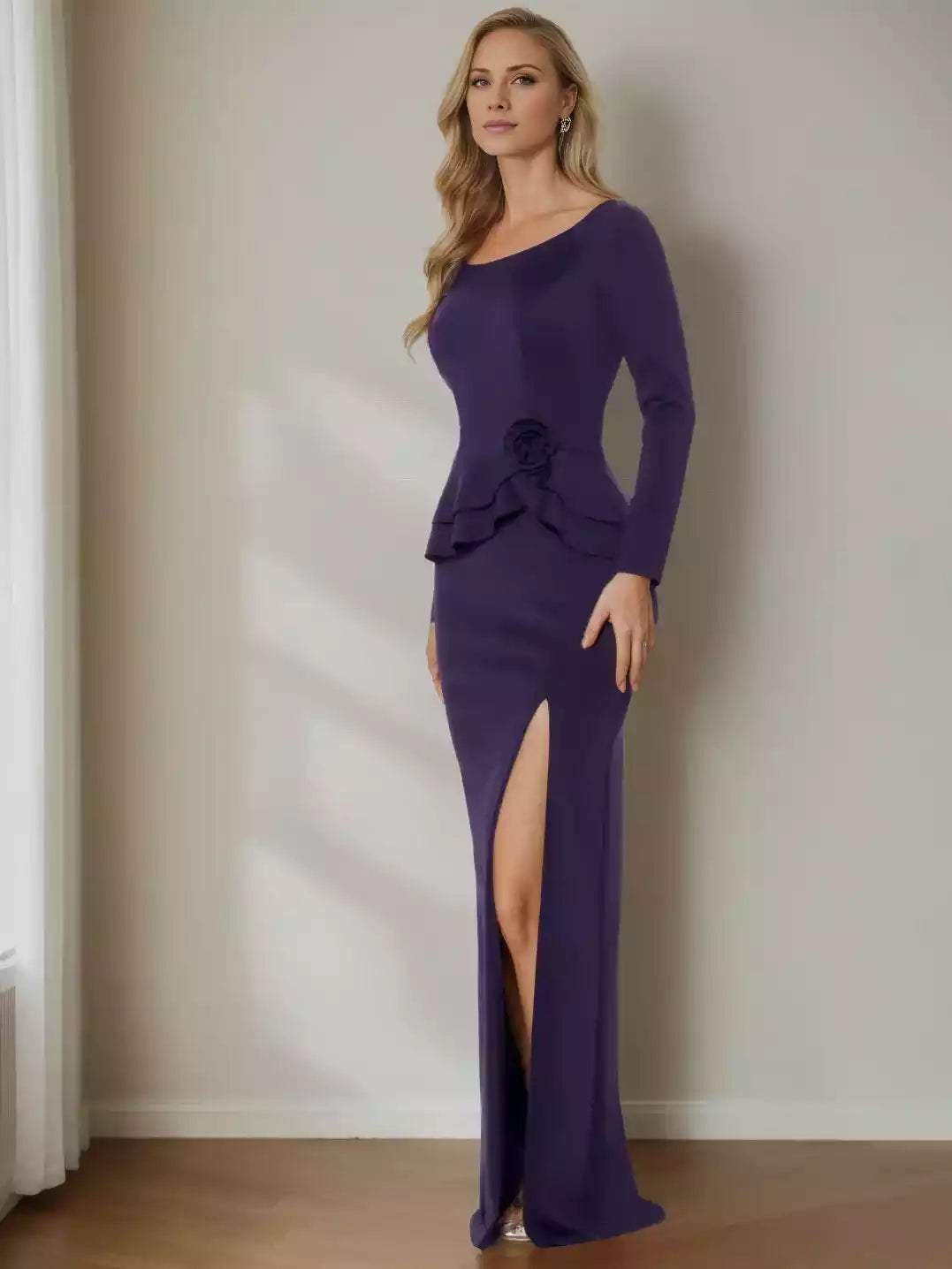 Column Jewel Neck Long Sleeves Floor-Length Mother of the Bride Dresses
