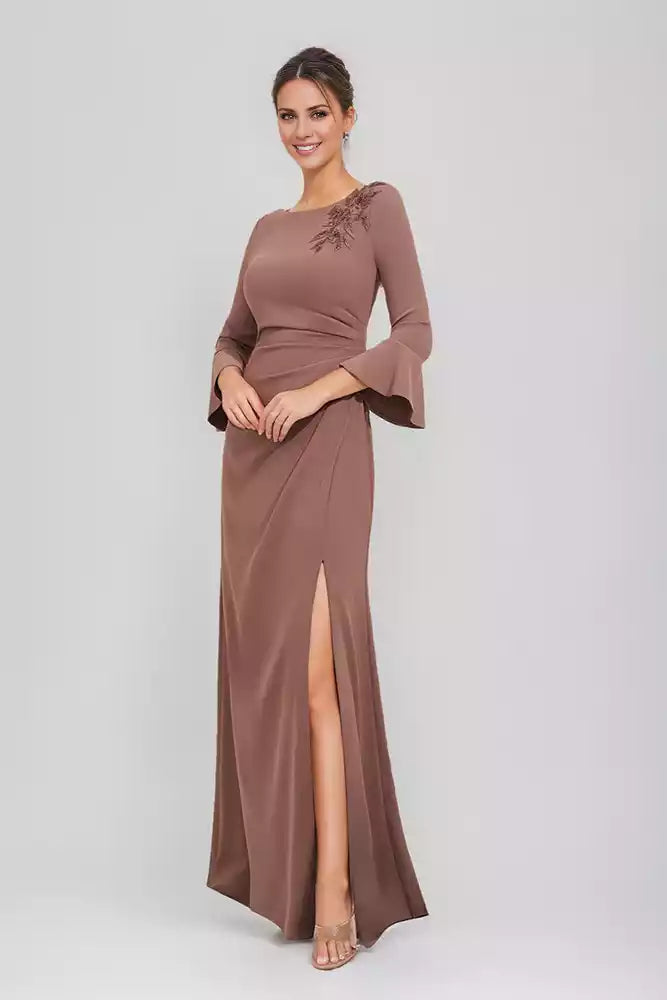 Column Scoop Neck  with Appliques Split Side Mother of the Bride Dresses
