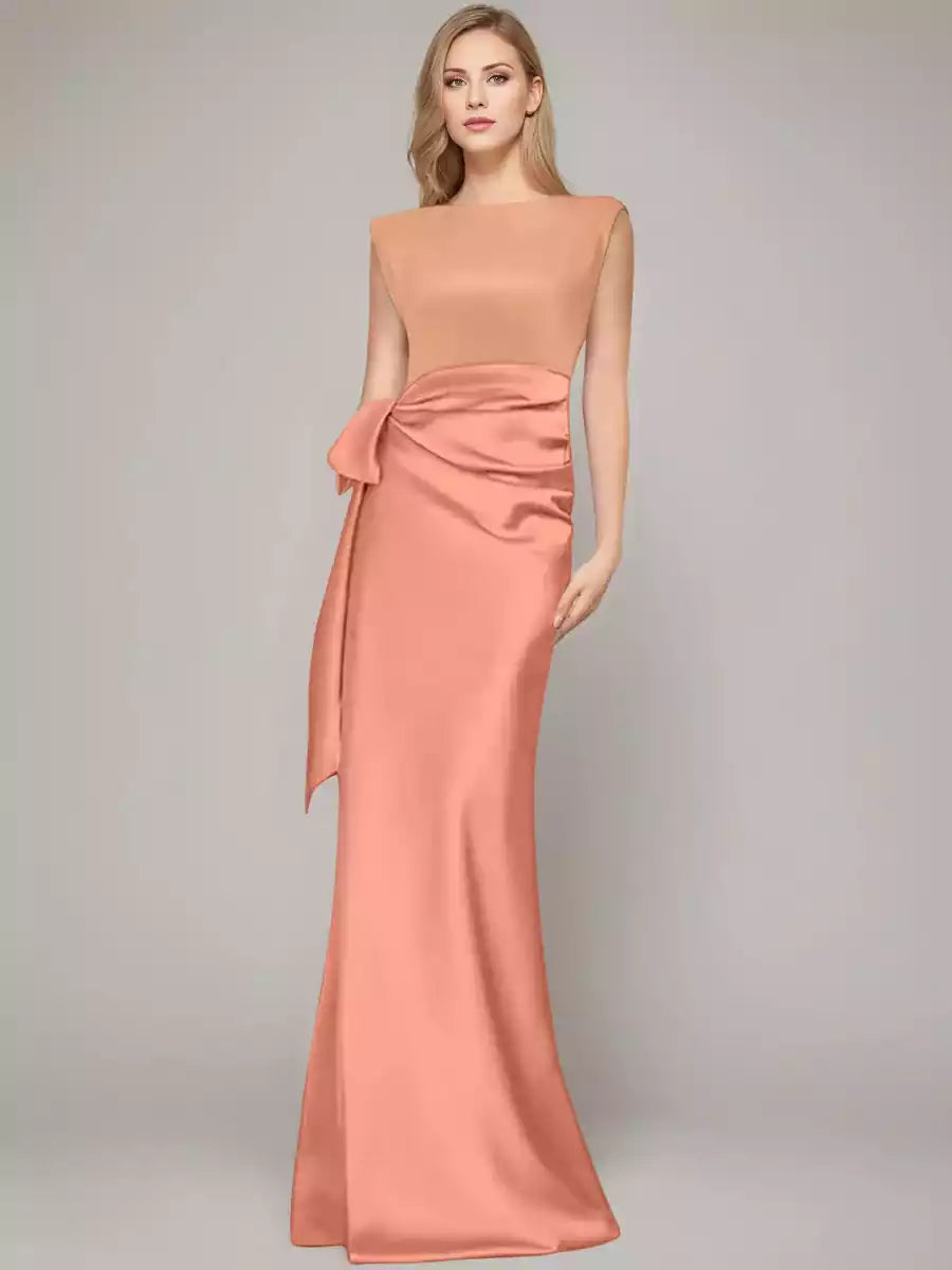 Column Scoop Sleeveless Floor-Length Mother of the Bride Dresses with Bow  Shoulder Pad Mother of the Bride