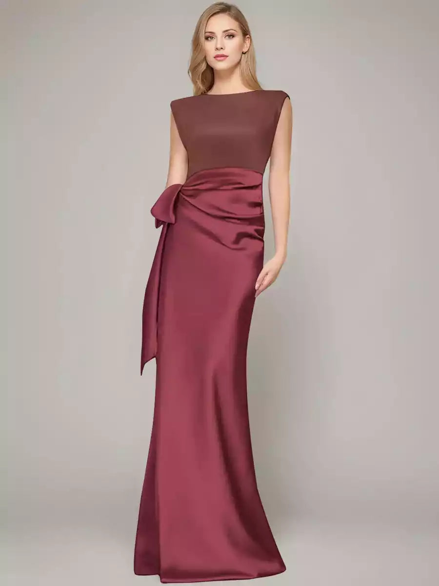 Column Scoop Sleeveless Floor-Length Mother of the Bride Dresses with Bow  Shoulder Pad Mother of the Bride