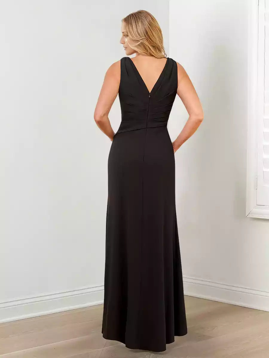 Column V-Neck with Wraps Split Side Mother of the Bride Dresses