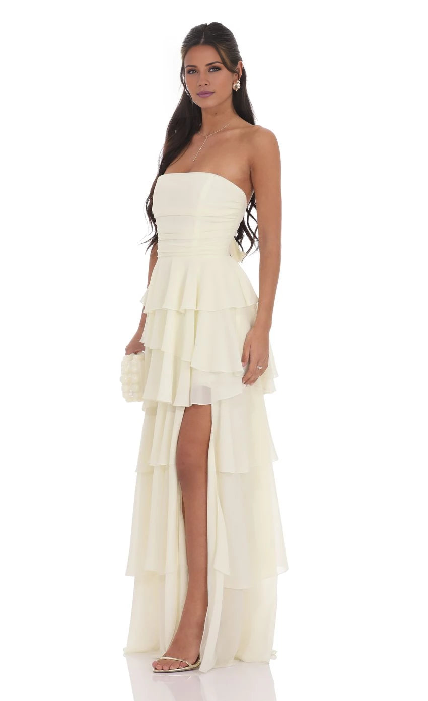 Corset Ruffle Strapless Maxi Dress Prom Dresses
