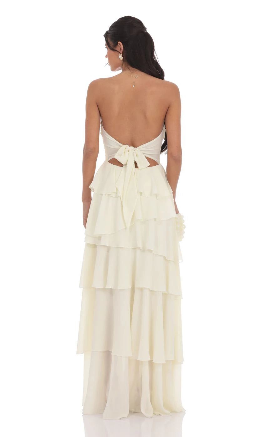 Corset Ruffle Strapless Maxi Dress Prom Dresses