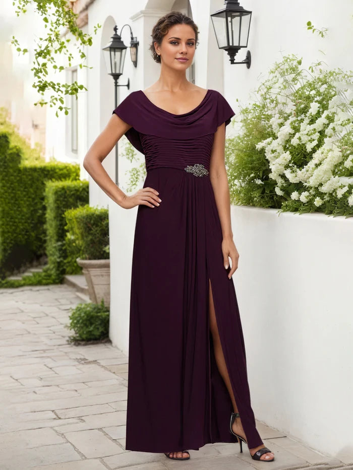 Cowl Neck Pleated with Embellishment Mother of the Bride Dresses