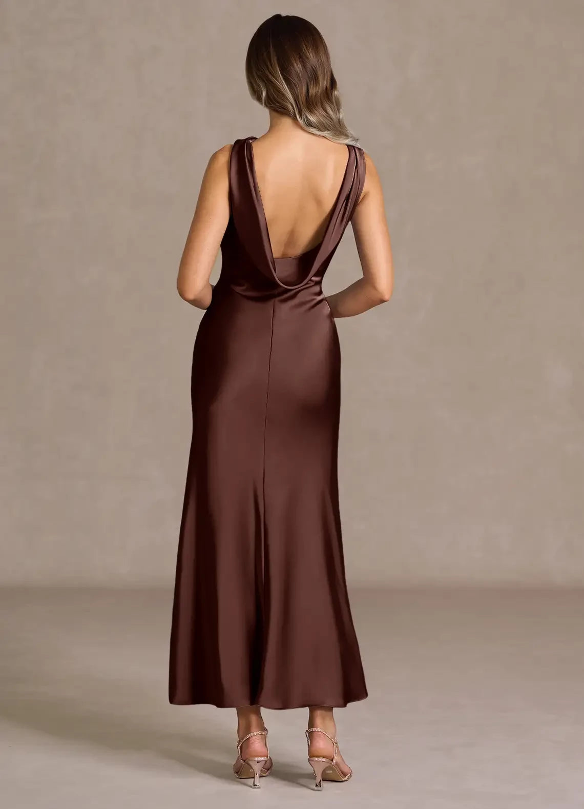 Cowl Neck Sleeveless Ankle-Length Open Back evening dress for female guests