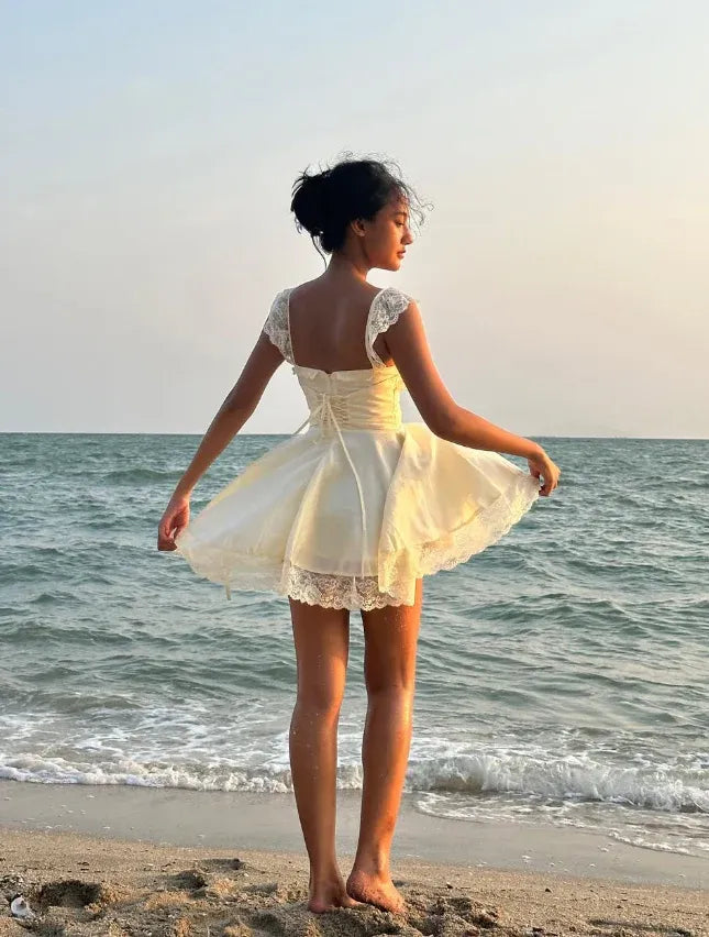 Cream Lace Ruffle Mini Prom Dress – Your Dreamy Coastal & Formal Wear Staple