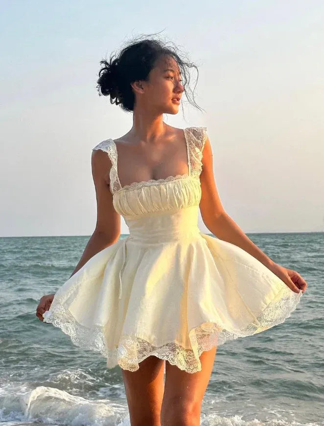 Cream Lace Ruffle Mini Prom Dress – Your Dreamy Coastal & Formal Wear Staple